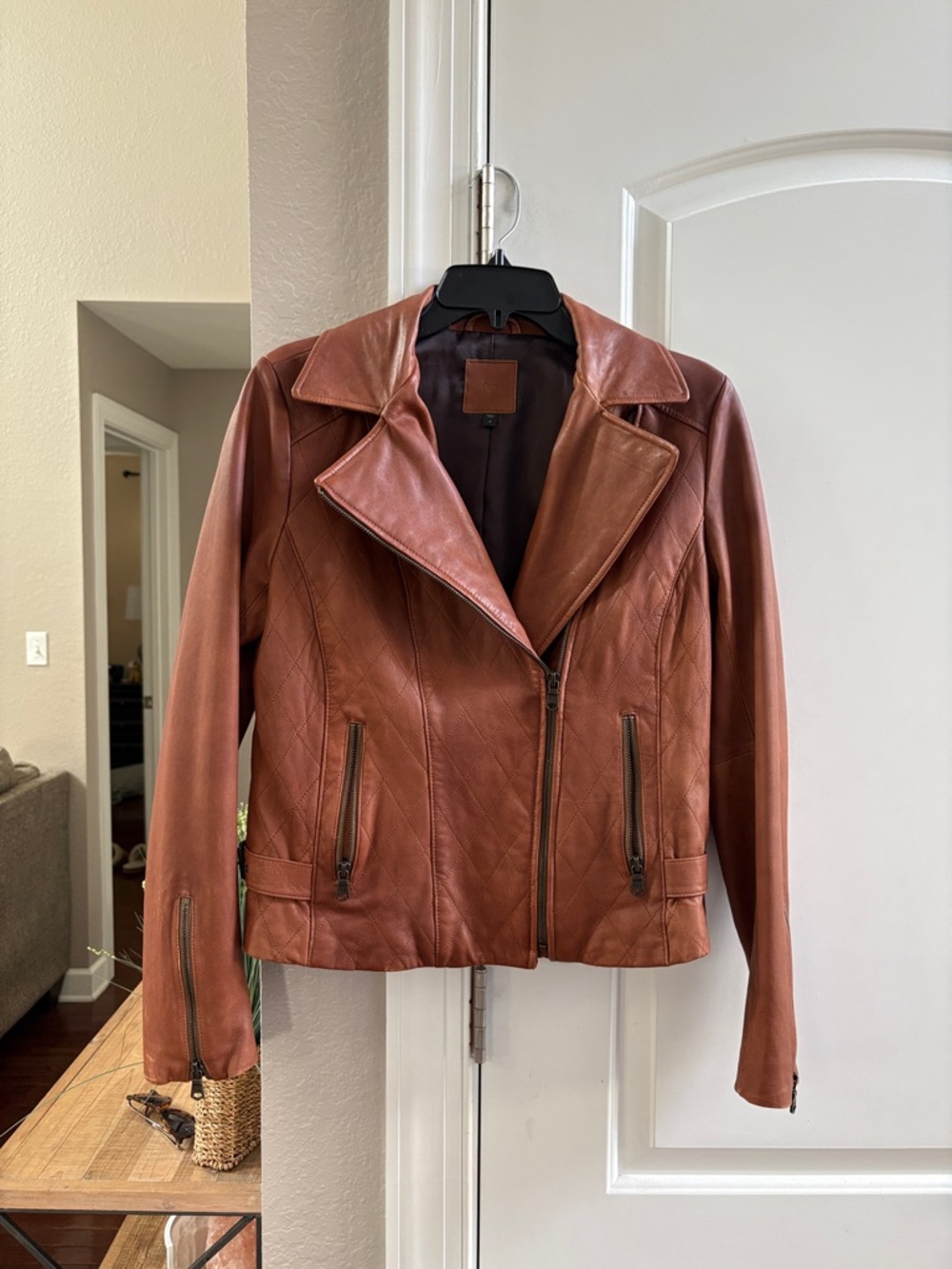 GAP Women's Rust Brown Leather Moto Jacket